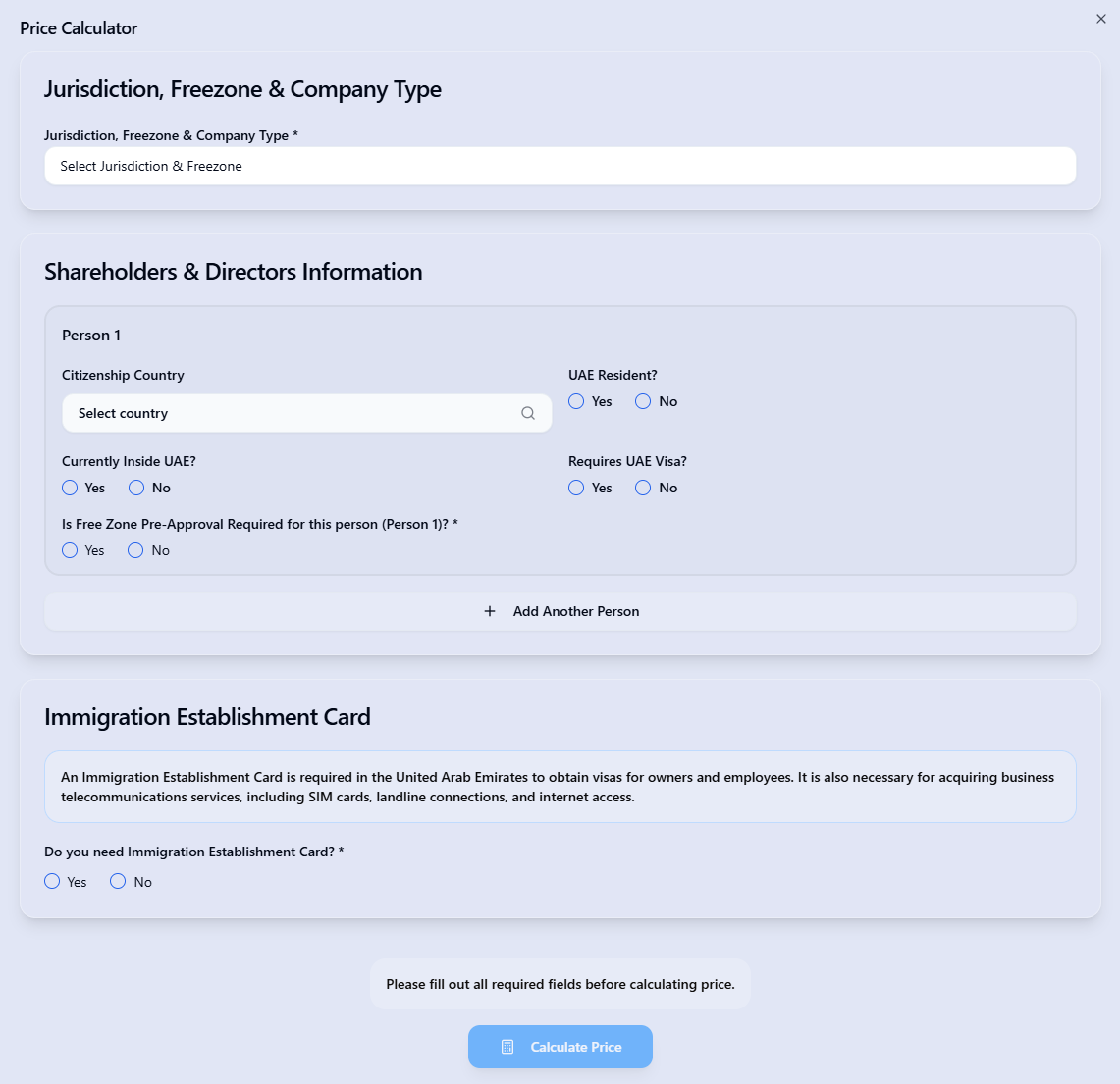 Cost calculator